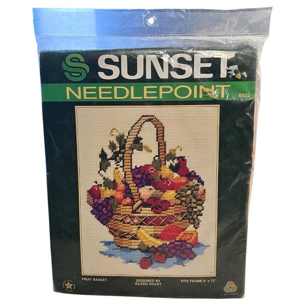 Vintage Sunset Fruit Basket Needlepoint Kit NEW 9 X 12 100%‎ Wool Made In USA